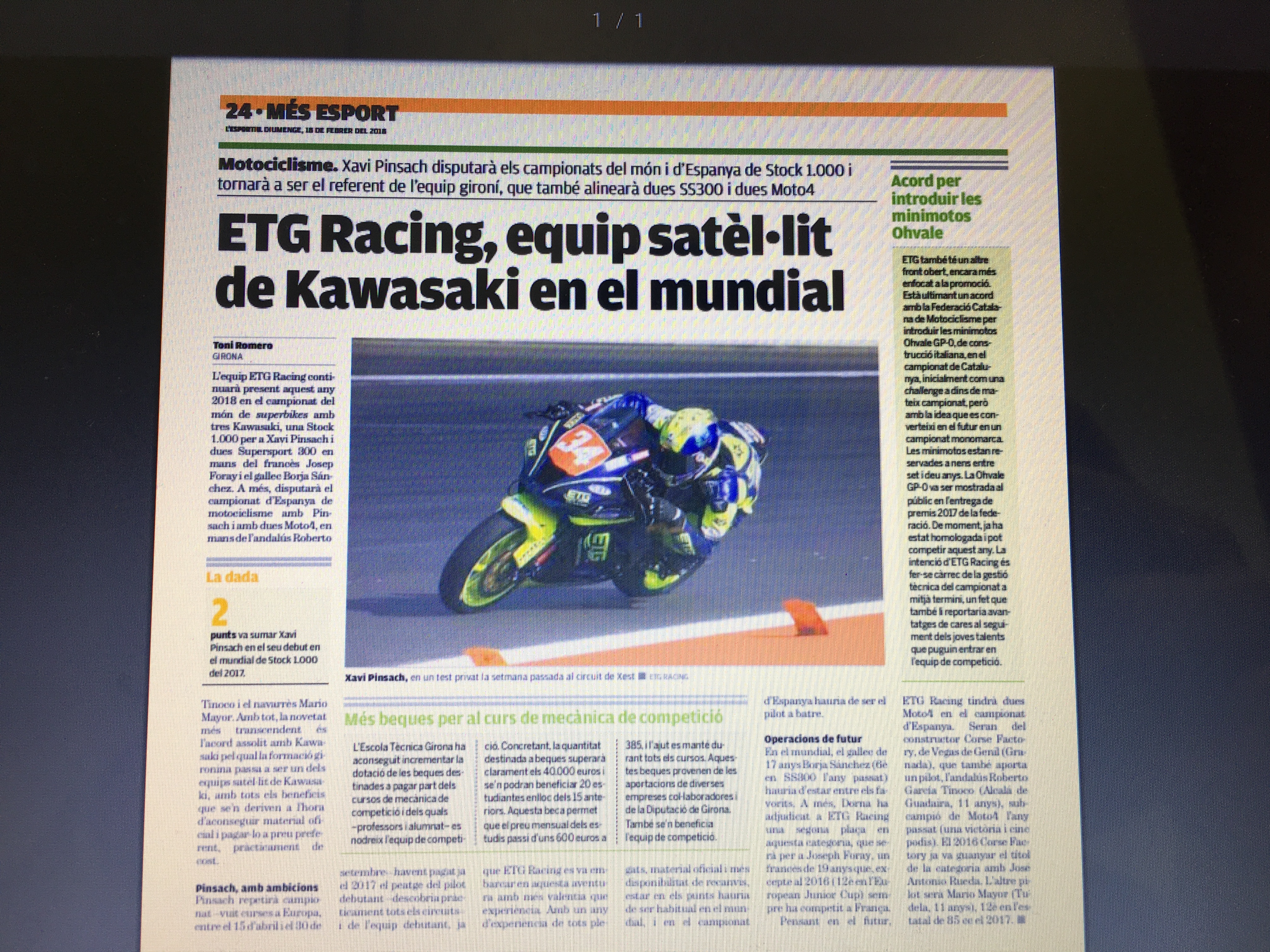 Article a l'Esportiu sobre ETG Racing